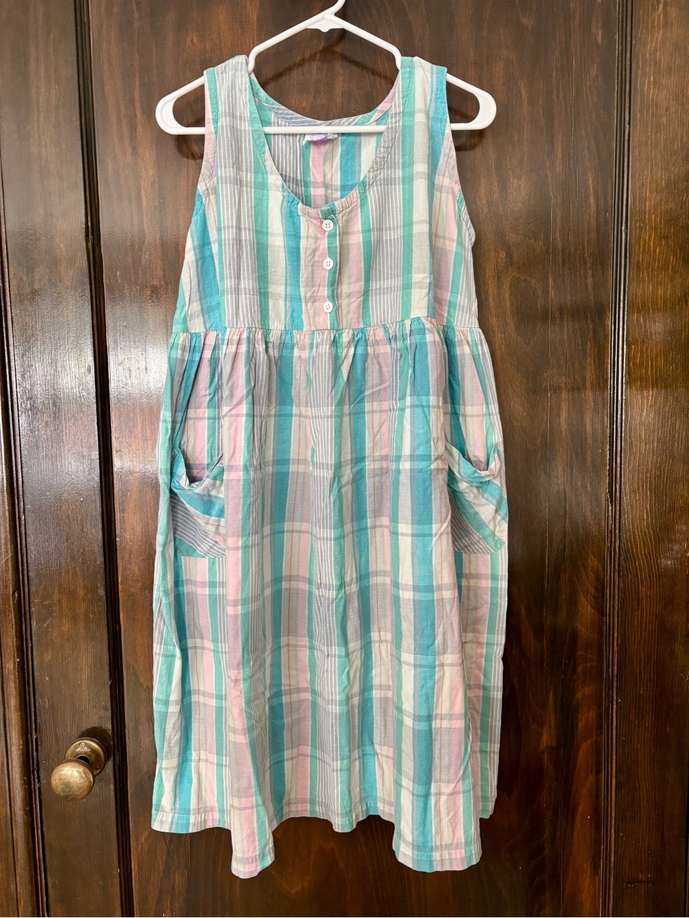 Vintage 90s plaid pastel babydoll sleeveless midi dress